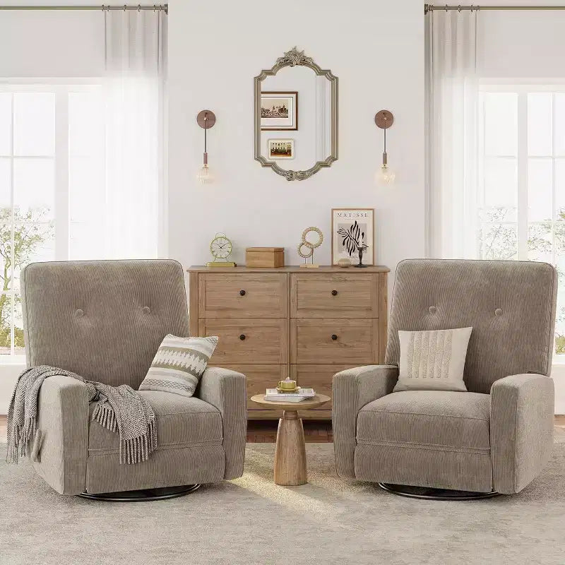 Fauteuil inclinable surdimensionné Acekool avec fonction pivotante et basculante, lin, fauteuil inclinable et coulissant à 360° pour salon, chambre
