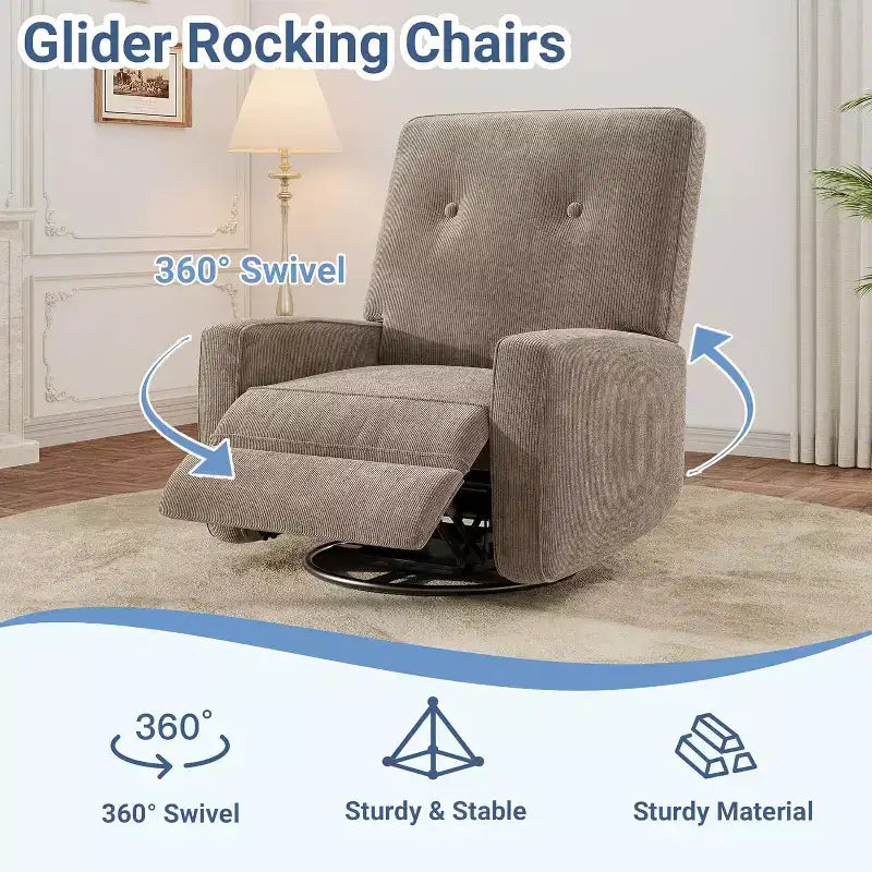 Fauteuil inclinable surdimensionné Acekool avec fonction pivotante et basculante, lin, fauteuil inclinable et coulissant à 360° pour salon, chambre