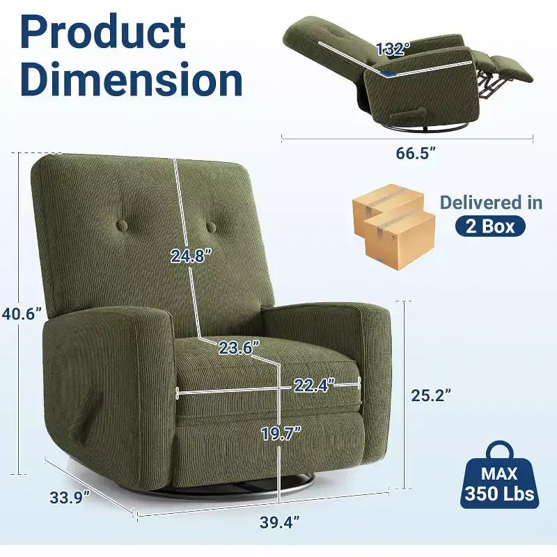 Fauteuil inclinable surdimensionné Acekool avec fonction pivotante et basculante, lin, fauteuil inclinable et coulissant à 360° pour salon, chambre