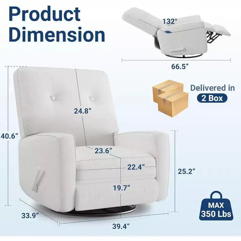 Fauteuil inclinable surdimensionné Acekool avec fonction pivotante et basculante, lin, fauteuil inclinable et coulissant à 360° pour salon, chambre