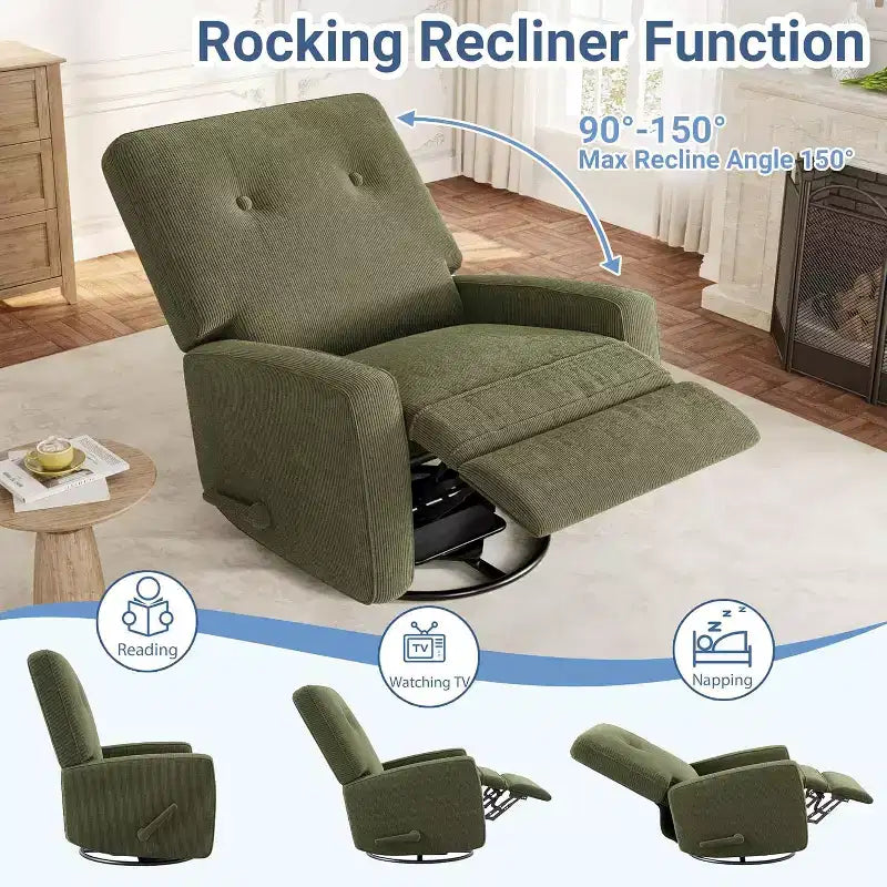 Fauteuil inclinable surdimensionné Acekool avec fonction pivotante et basculante, lin, fauteuil inclinable et coulissant à 360° pour salon, chambre