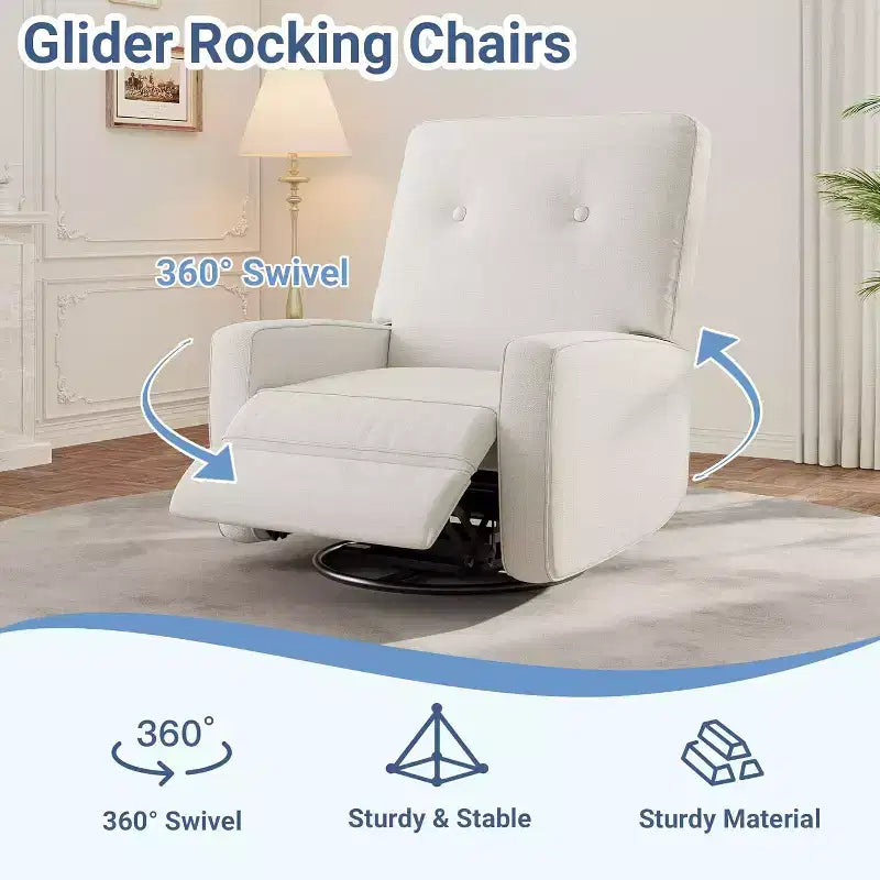 Fauteuil inclinable surdimensionné Acekool avec fonction pivotante et basculante, lin, fauteuil inclinable et coulissant à 360° pour salon, chambre