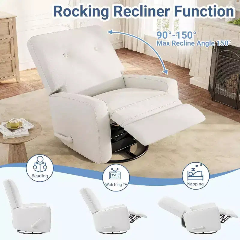 Fauteuil inclinable surdimensionné Acekool avec fonction pivotante et basculante, lin, fauteuil inclinable et coulissant à 360° pour salon, chambre