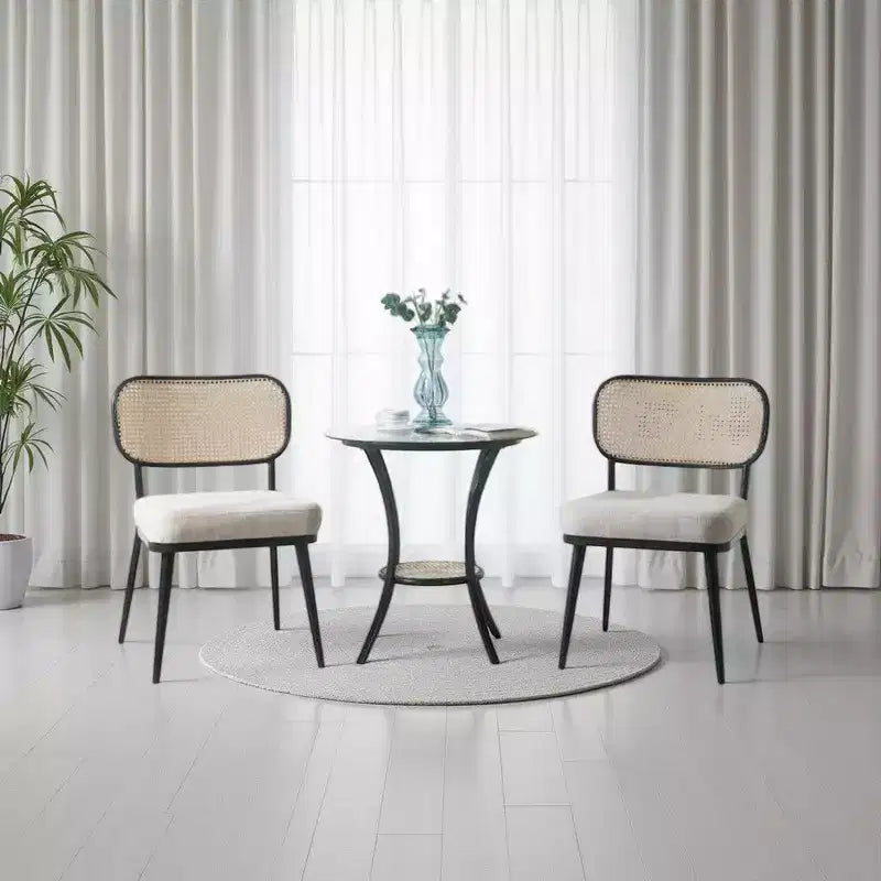 Col 3pc Accent Table and Chair Set, Black Legs, Glass Top, Padded Seat -BM337289