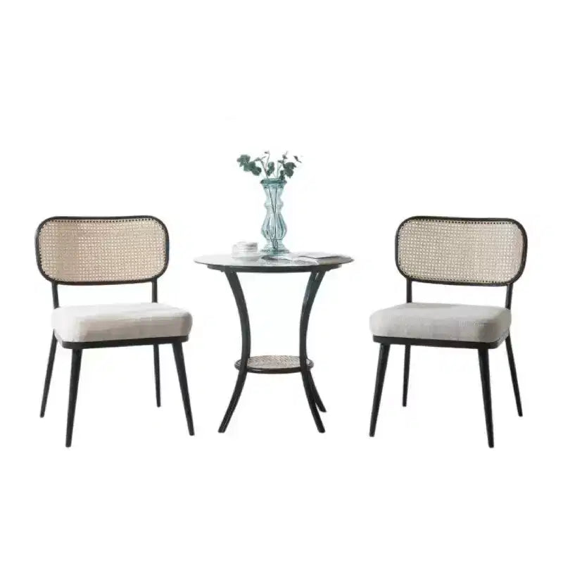Ensemble de 3 tables d'appoint et de chaises Col, pieds noirs, plateau en verre, siège rembourré - BM337289