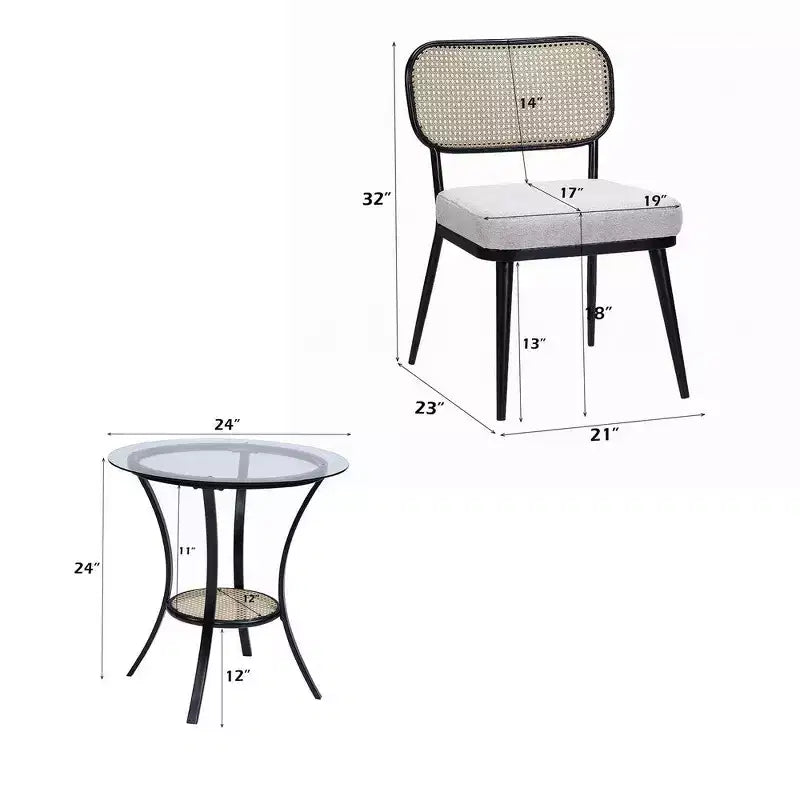 Ensemble de 3 tables d'appoint et de chaises Col, pieds noirs, plateau en verre, siège rembourré - BM337289