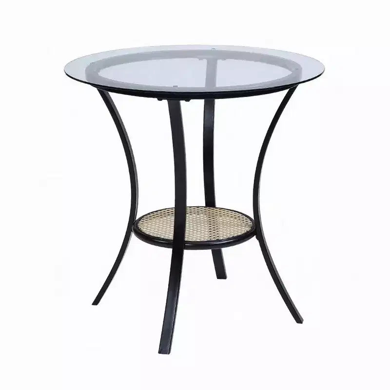 Ensemble de 3 tables d'appoint et de chaises Col, pieds noirs, plateau en verre, siège rembourré - BM337289