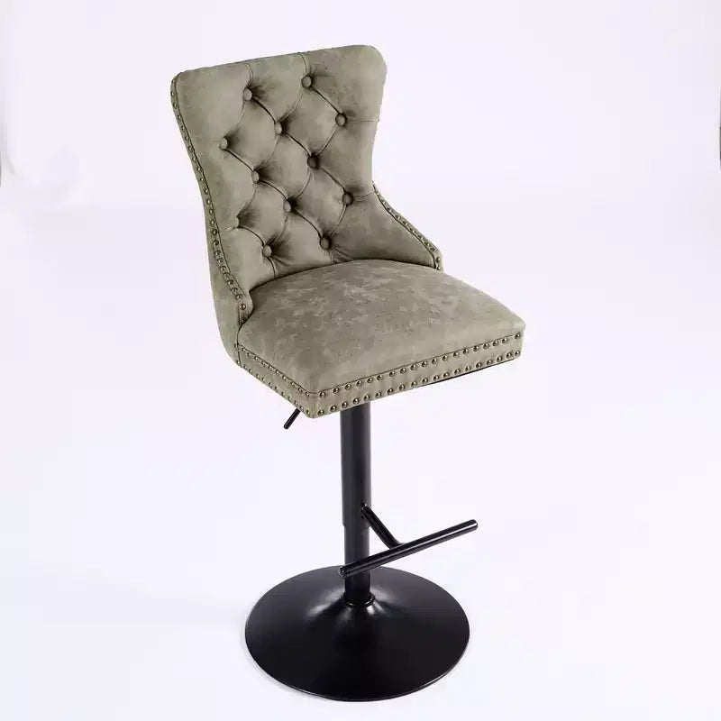 Lot de 2 tabourets de bar, tabourets de comptoir pivotants modernes rembourrés avec dossier capitonné, garniture cloutée et hauteur réglable de 66 à 84 cm pour la cuisine