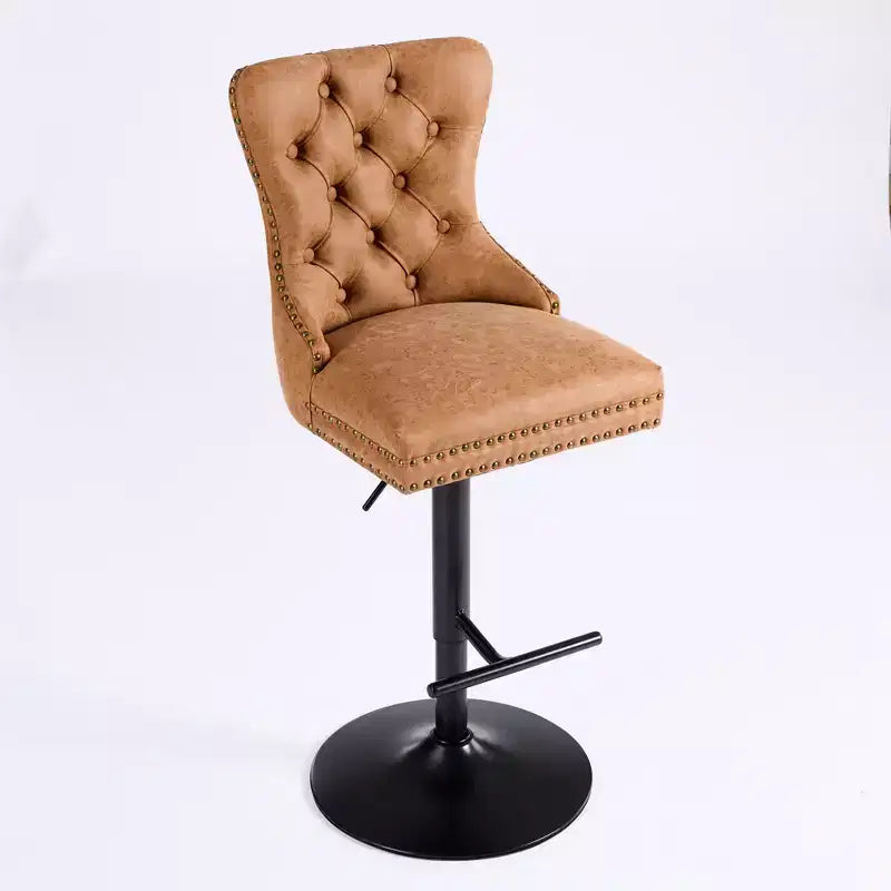 Lot de 2 tabourets de bar, tabourets de comptoir pivotants modernes rembourrés avec dossier capitonné, garniture cloutée et hauteur réglable de 66 à 84 cm pour la cuisine