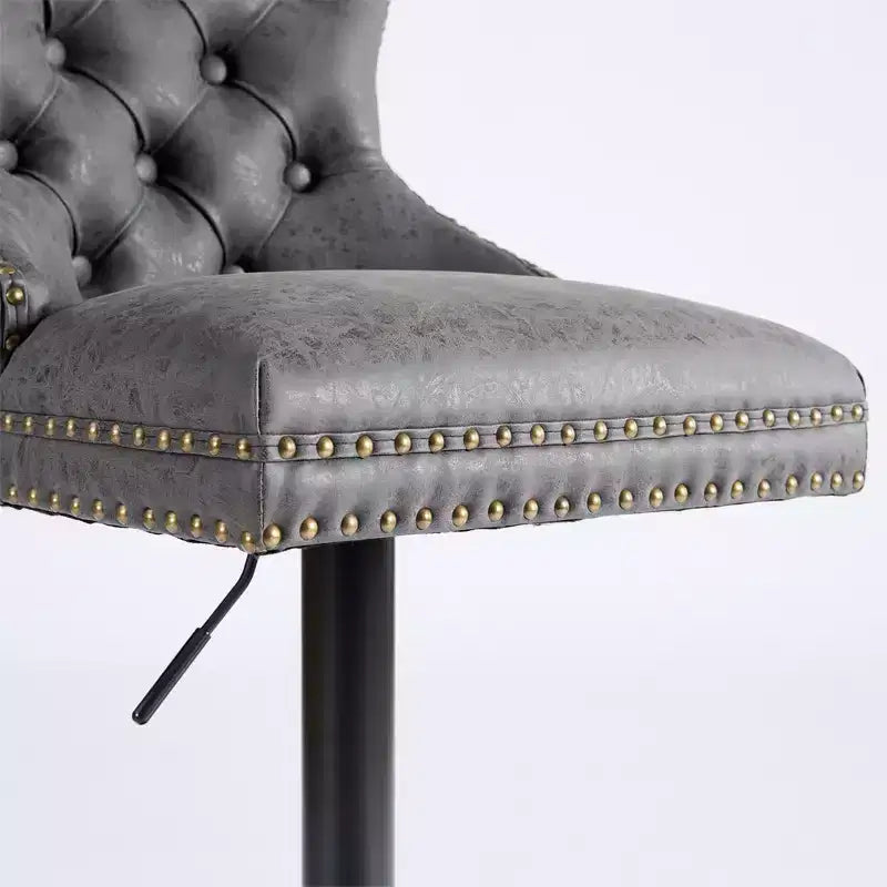 Lot de 2 tabourets de bar, tabourets de comptoir pivotants modernes rembourrés avec dossier capitonné, garniture cloutée et hauteur réglable de 66 à 84 cm pour la cuisine