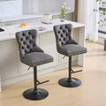 Set of 2 Bar Stools, Modern Upholstered Swivel Counter Stools with Tufted Backrest, Rivet Trim, and 26-33 inch Adjustable Height for Kitchen