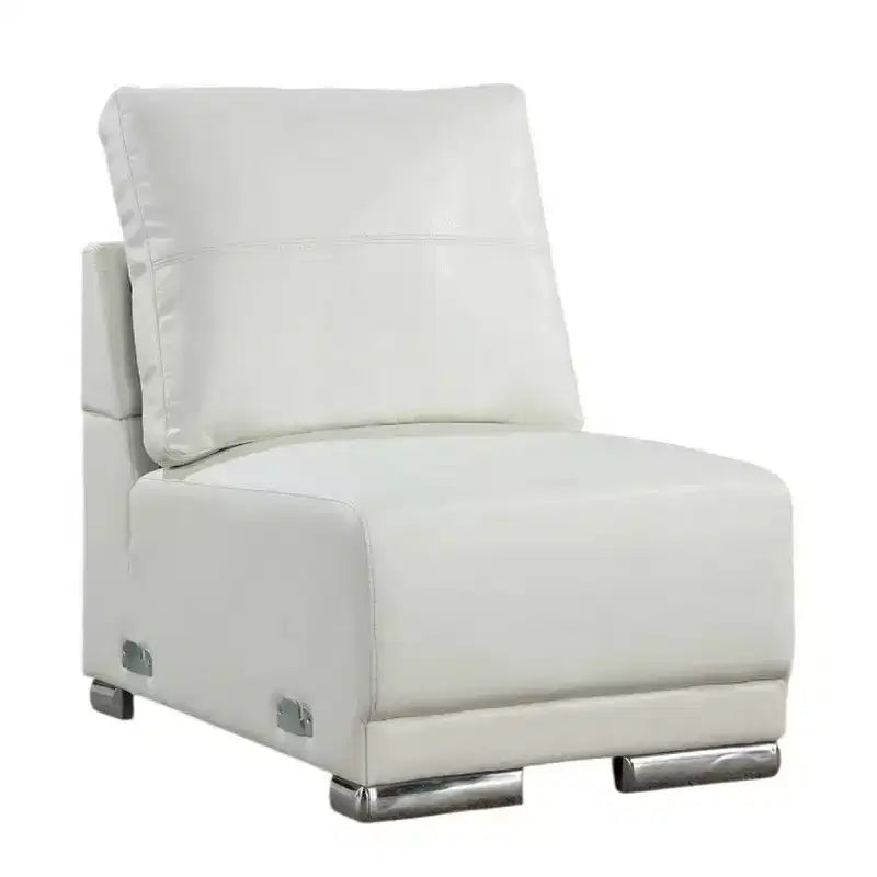 Royal Hampton Modular Armless Lounge Chair, Chrome Metal, White Faux Leather