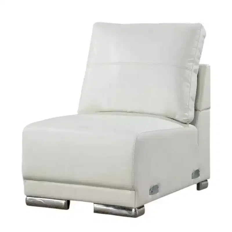 Fauteuil de salon sans accoudoirs modulable Royal Hampton, métal chromé, similicuir blanc