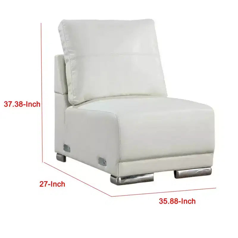 Fauteuil de salon sans accoudoirs modulable Royal Hampton, métal chromé, similicuir blanc