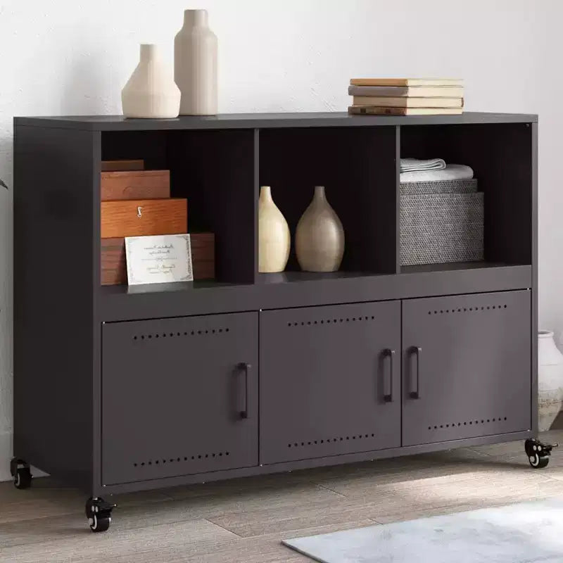 vidaXL Commode noir Acier laminé à froid Meuble de rangement rectangulaire