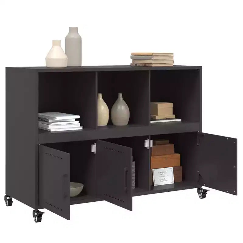 vidaXL Commode noir Acier laminé à froid Meuble de rangement rectangulaire