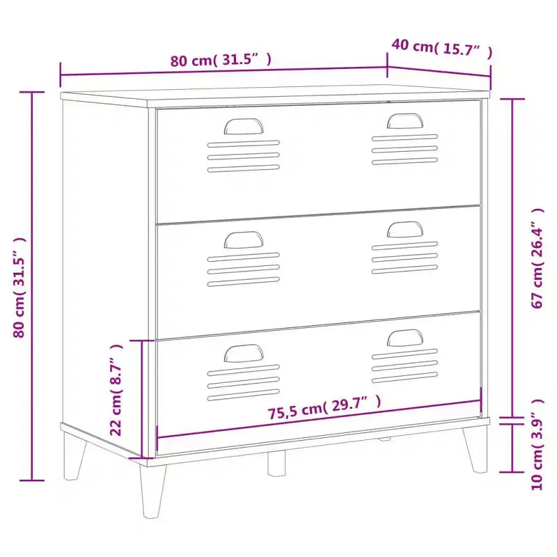 vidaXL Meuble de Rangement à Tiroirs Classeur de Dossiers Meuble de Salon en Bois de Pin Massif