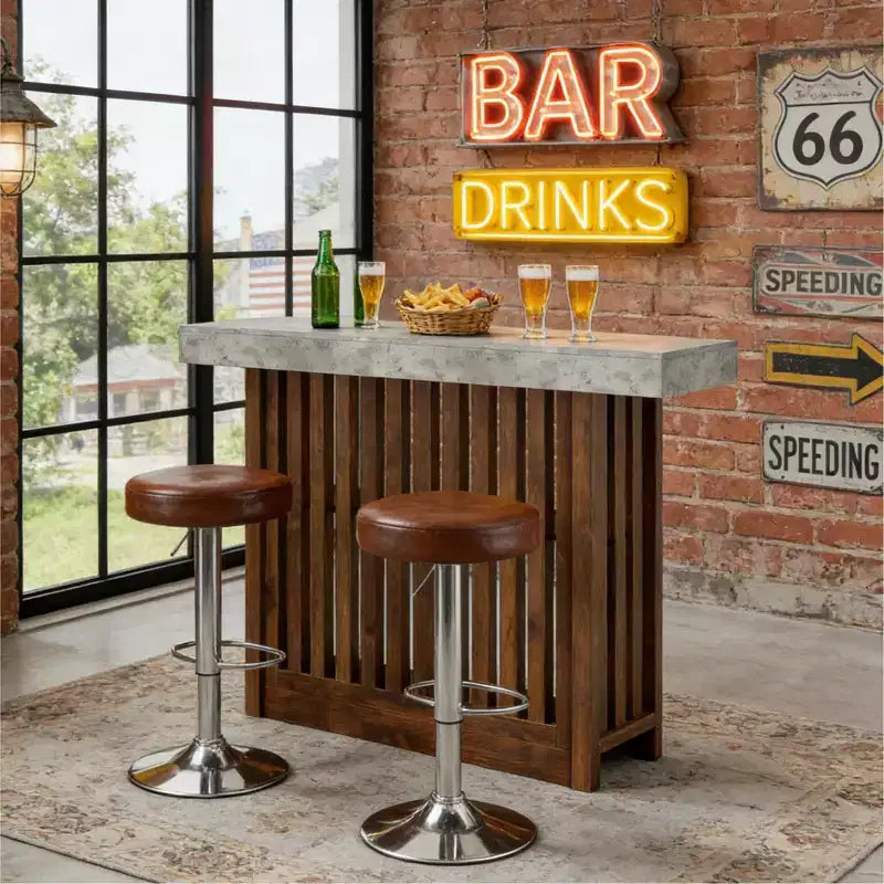 Table de bar longue de 63 pouces, table de pub à hauteur de comptoir avec 2 étagères de rangement, unité de bar de petit-déjeuner moderne pour salon, salle à manger, bistrot