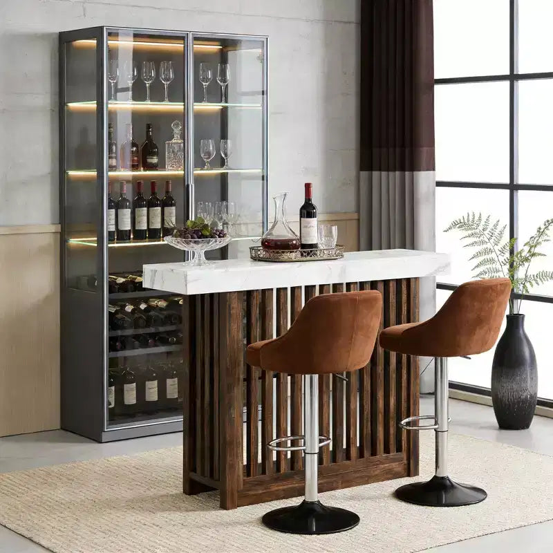 Table de bar longue de 63 pouces, table de pub à hauteur de comptoir avec 2 étagères de rangement, unité de bar de petit-déjeuner moderne pour salon, salle à manger, bistrot