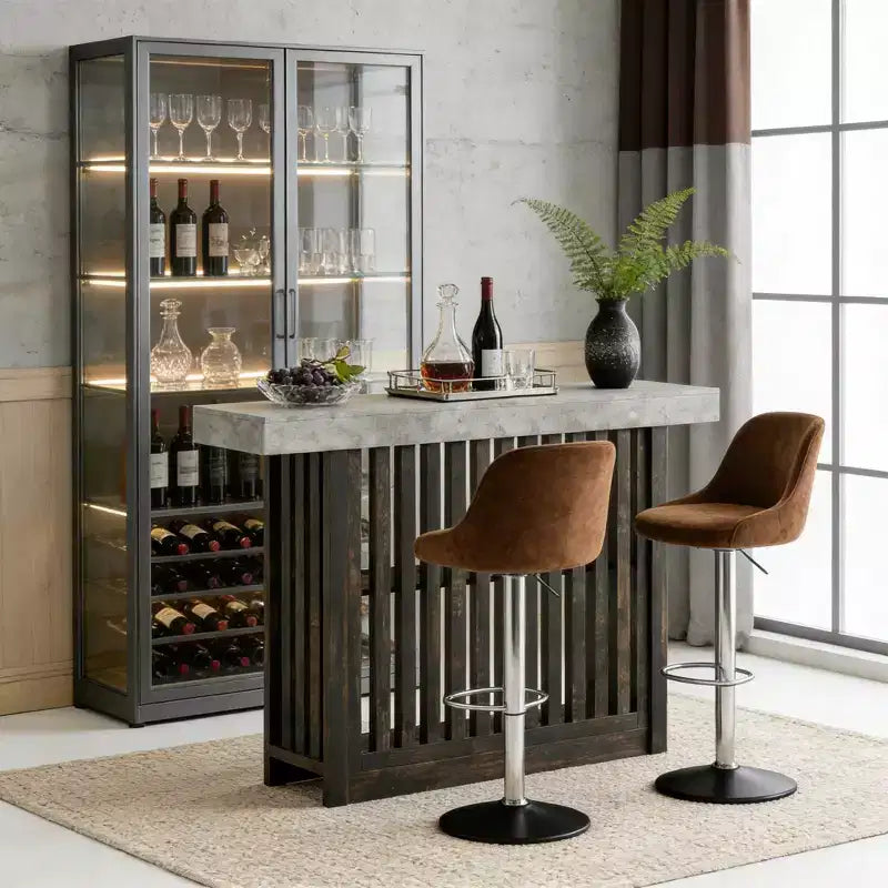 Table de bar longue de 63 pouces, table de pub à hauteur de comptoir avec 2 étagères de rangement, unité de bar de petit-déjeuner moderne pour salon, salle à manger, bistrot