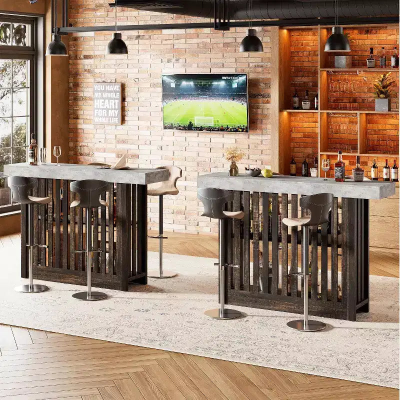 Table de bar longue de 63 pouces, table de pub à hauteur de comptoir avec 2 étagères de rangement, unité de bar de petit-déjeuner moderne pour salon, salle à manger, bistrot