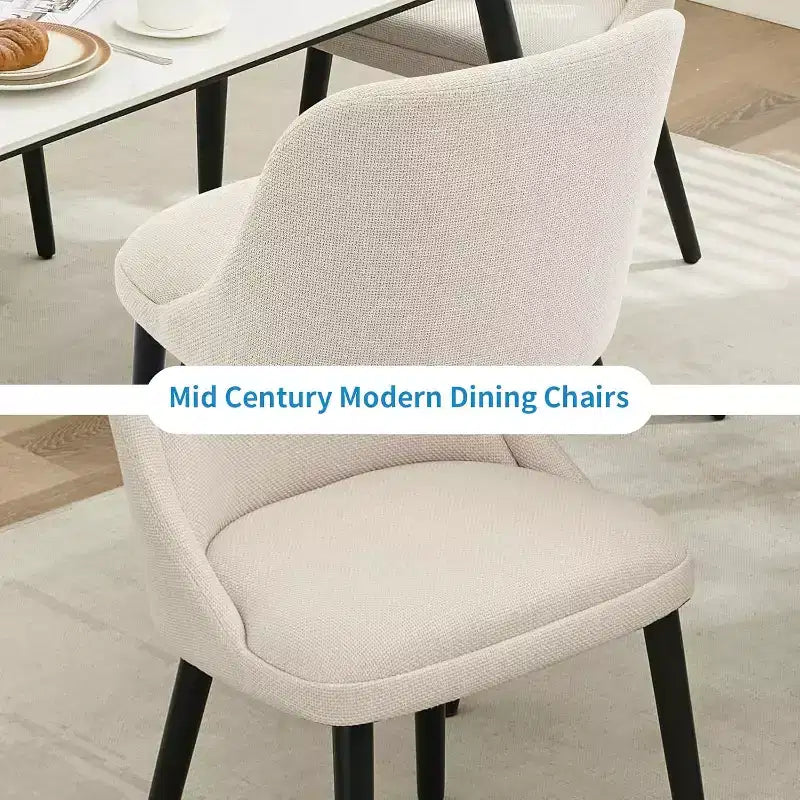Chaises de salle à manger Acekool, chaises de salle à manger rembourrées en lin, pieds en bois, sièges de cuisine et de café modernes, chaises de salle à manger confortables, beige