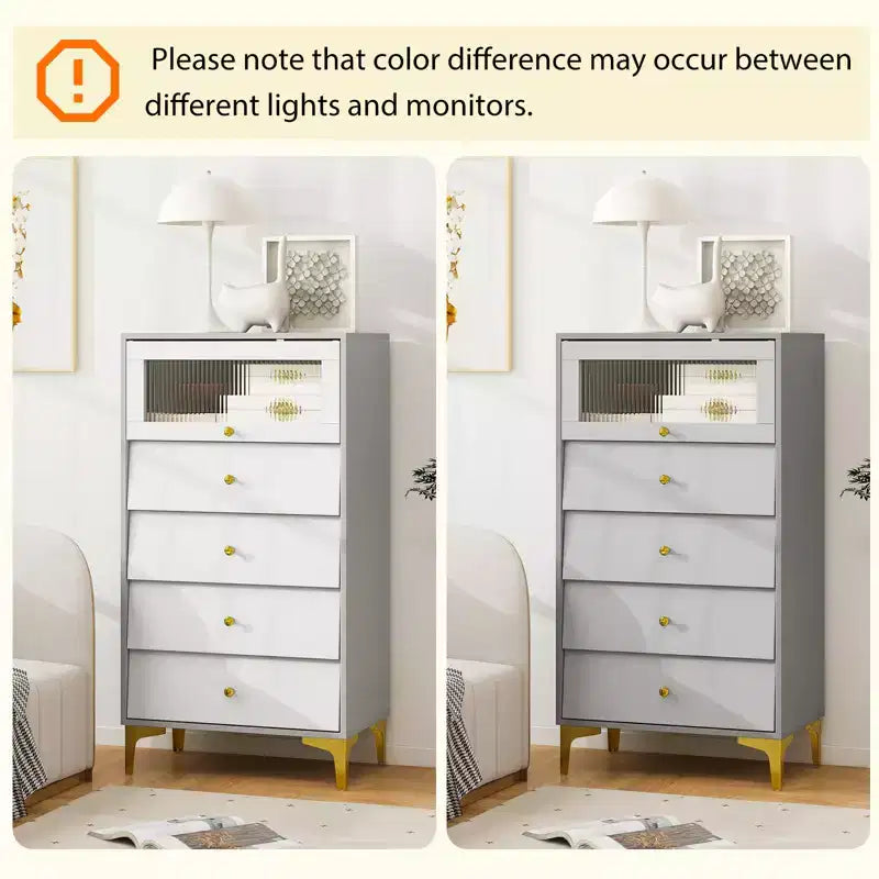 Commode 4 tiroirs Costway 113 cm de haut avec porte en verre cannelé relevable