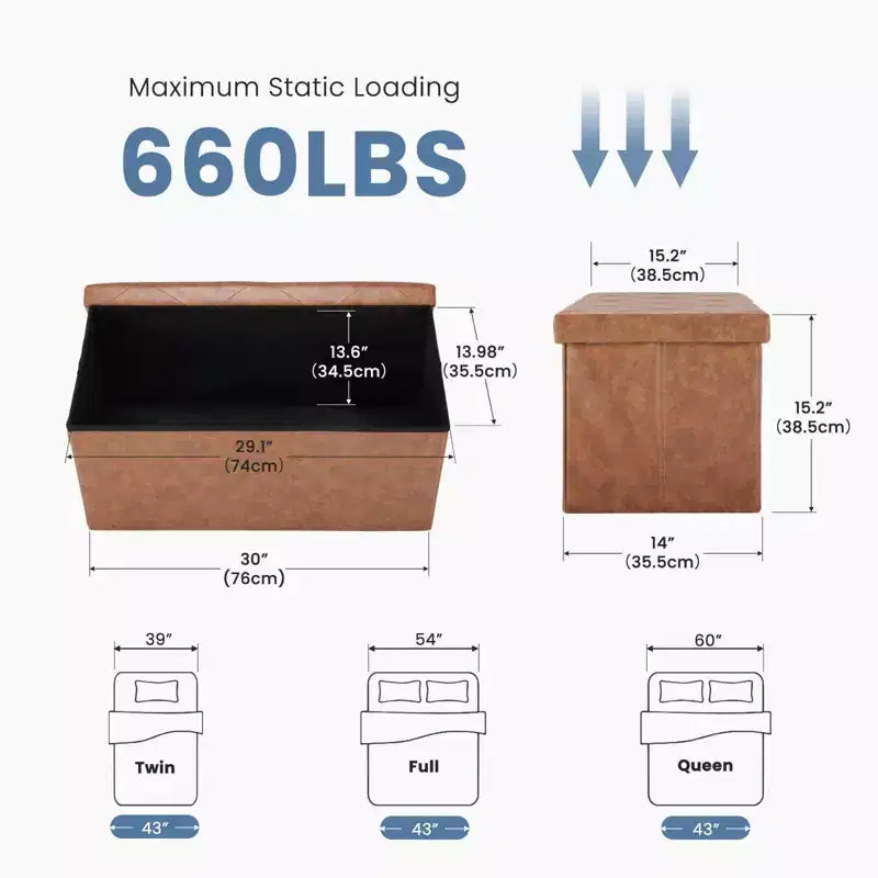 Banc ottoman capitonné en cuir synthétique moderne Okak avec rangement pliant, banc de rangement rembourré pour salon, chambre à coucher