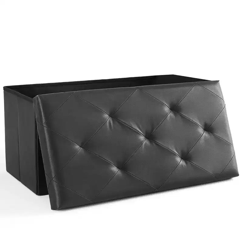 Banc ottoman capitonné en cuir synthétique moderne Okak avec rangement pliant, banc de rangement rembourré pour salon, chambre à coucher