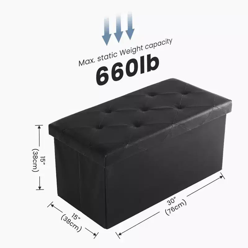 Banc ottoman capitonné en cuir synthétique moderne Okak avec rangement pliant, banc de rangement rembourré pour salon, chambre à coucher