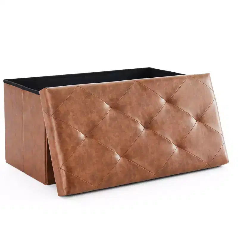 Banc ottoman capitonné en cuir synthétique moderne Okak avec rangement pliant, banc de rangement rembourré pour salon, chambre à coucher