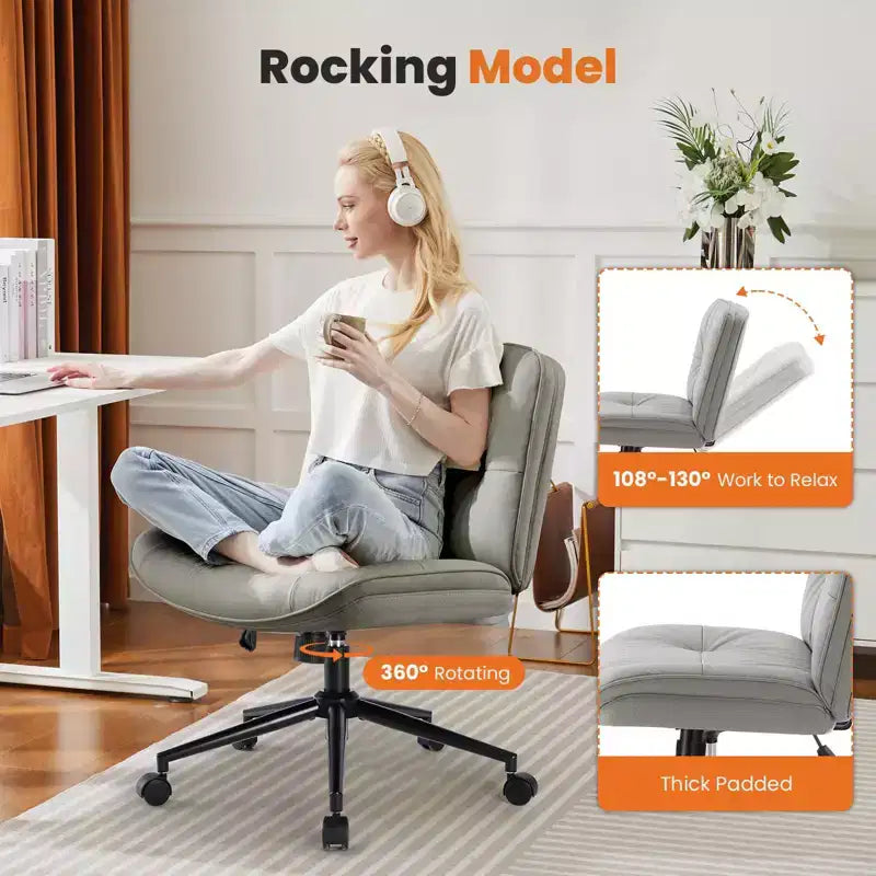 Chaise de bureau sans accoudoirs TUYOHW, chaise pivotante à siège large avec pieds croisés, réglable en hauteur, chaise d'appoint moderne en cuir PU pour bureau à domicile