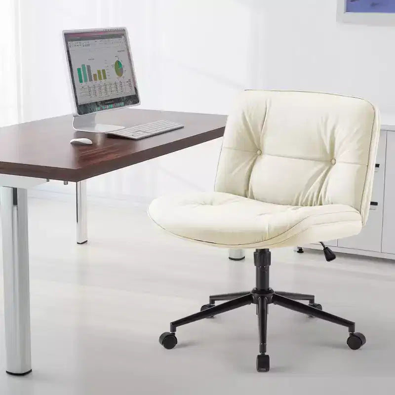 Chaise de bureau sans accoudoirs TUYOHW, chaise pivotante à siège large avec pieds croisés, réglable en hauteur, chaise d'appoint moderne en cuir PU pour bureau à domicile