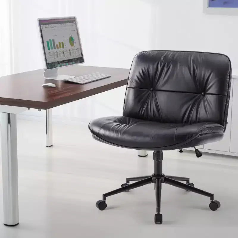 Chaise de bureau sans accoudoirs TUYOHW, chaise pivotante à siège large avec pieds croisés, réglable en hauteur, chaise d'appoint moderne en cuir PU pour bureau à domicile