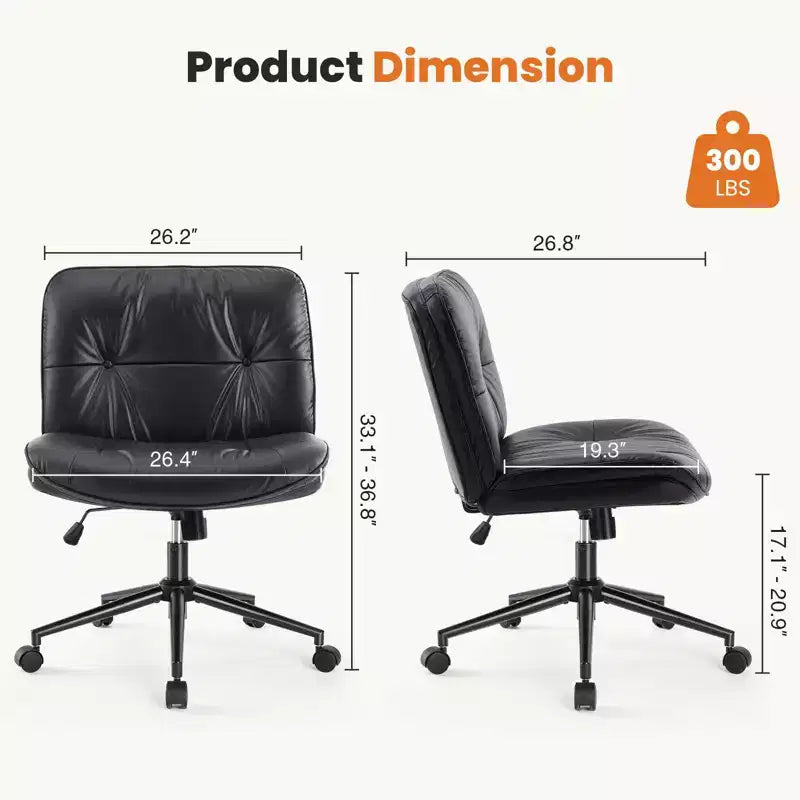 Chaise de bureau sans accoudoirs TUYOHW, chaise pivotante à siège large avec pieds croisés, réglable en hauteur, chaise d'appoint moderne en cuir PU pour bureau à domicile