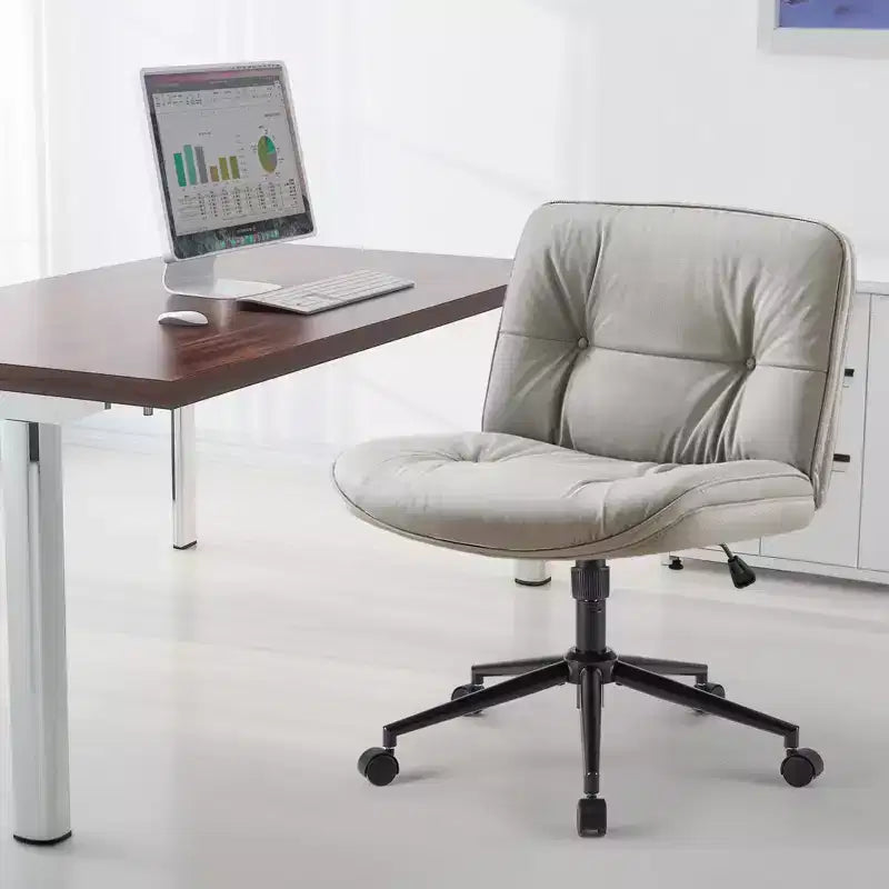 Chaise de bureau sans accoudoirs TUYOHW, chaise pivotante à siège large avec pieds croisés, réglable en hauteur, chaise d'appoint moderne en cuir PU pour bureau à domicile
