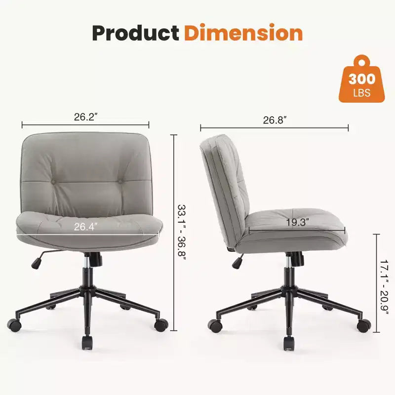 Chaise de bureau sans accoudoirs TUYOHW, chaise pivotante à siège large avec pieds croisés, réglable en hauteur, chaise d'appoint moderne en cuir PU pour bureau à domicile