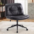 Chaise de bureau sans accoudoirs TUYOHW, chaise pivotante à siège large avec pieds croisés, réglable en hauteur, chaise d'appoint moderne en cuir PU pour bureau à domicile