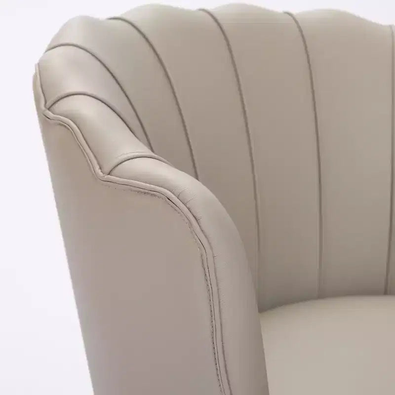 Fauteuil pivotant TUYOHW Petal, fauteuil d'appoint avec base métallique rotative, cannelé incurvé, fauteuil de bureau à dossier ailé en cuir véritable pour bureau, salon