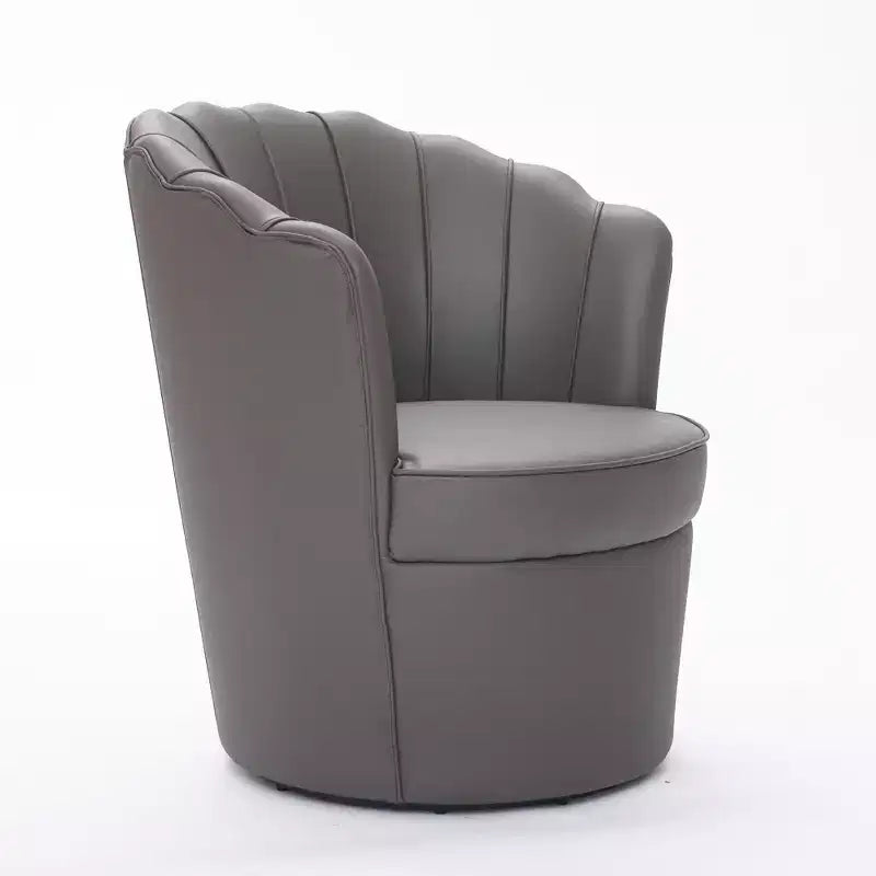 Fauteuil pivotant TUYOHW Petal, fauteuil d'appoint avec base métallique rotative, cannelé incurvé, fauteuil de bureau à dossier ailé en cuir véritable pour bureau, salon