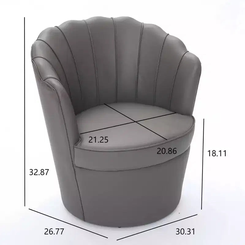 Fauteuil pivotant TUYOHW Petal, fauteuil d'appoint avec base métallique rotative, cannelé incurvé, fauteuil de bureau à dossier ailé en cuir véritable pour bureau, salon