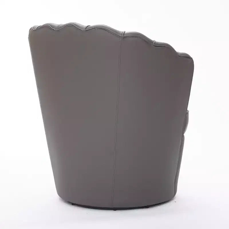 Fauteuil pivotant TUYOHW Petal, fauteuil d'appoint avec base métallique rotative, cannelé incurvé, fauteuil de bureau à dossier ailé en cuir véritable pour bureau, salon