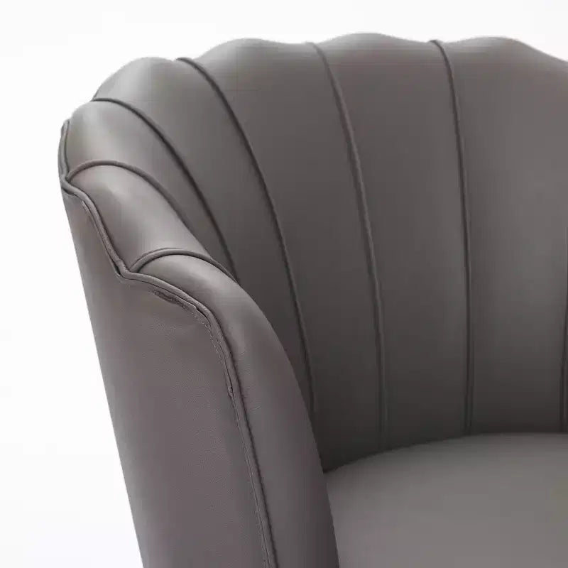 Fauteuil pivotant TUYOHW Petal, fauteuil d'appoint avec base métallique rotative, cannelé incurvé, fauteuil de bureau à dossier ailé en cuir véritable pour bureau, salon