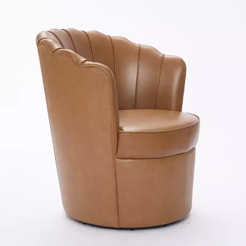 Fauteuil pivotant TUYOHW Petal, fauteuil d'appoint avec base métallique rotative, cannelé incurvé, fauteuil de bureau à dossier ailé en cuir véritable pour bureau, salon