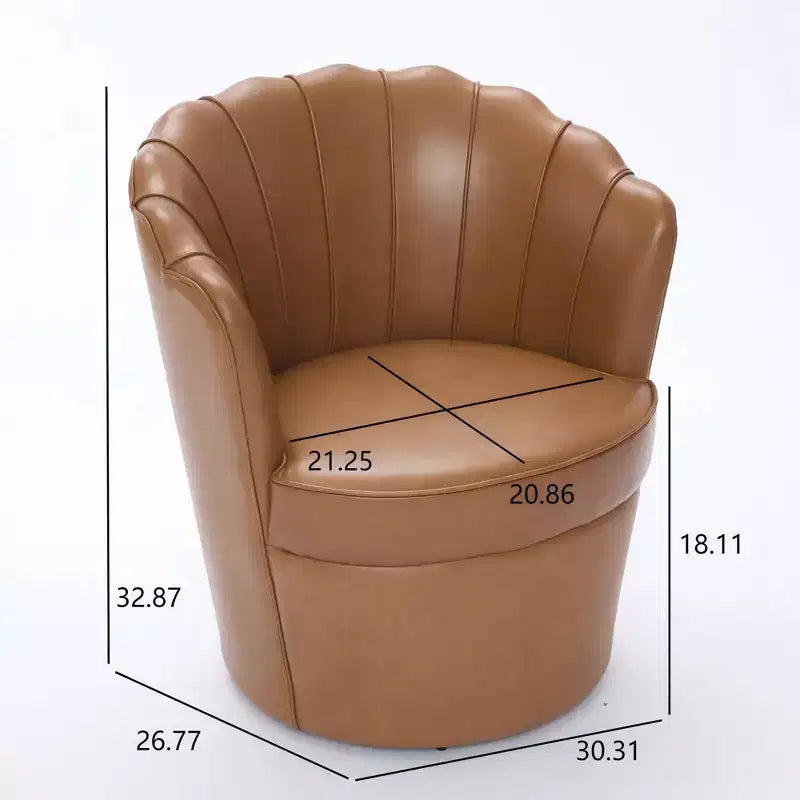 Fauteuil pivotant TUYOHW Petal, fauteuil d'appoint avec base métallique rotative, cannelé incurvé, fauteuil de bureau à dossier ailé en cuir véritable pour bureau, salon