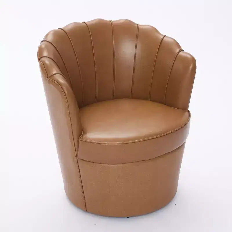 Fauteuil pivotant TUYOHW Petal, fauteuil d'appoint avec base métallique rotative, cannelé incurvé, fauteuil de bureau à dossier ailé en cuir véritable pour bureau, salon