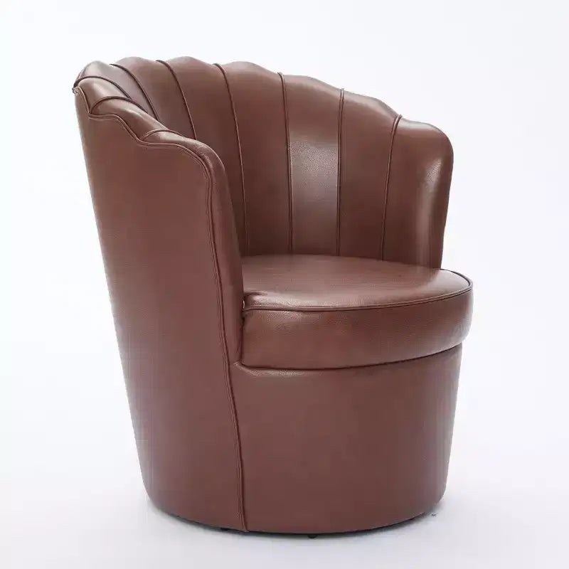 Fauteuil pivotant TUYOHW Petal, fauteuil d'appoint avec base métallique rotative, cannelé incurvé, fauteuil de bureau à dossier ailé en cuir véritable pour bureau, salon