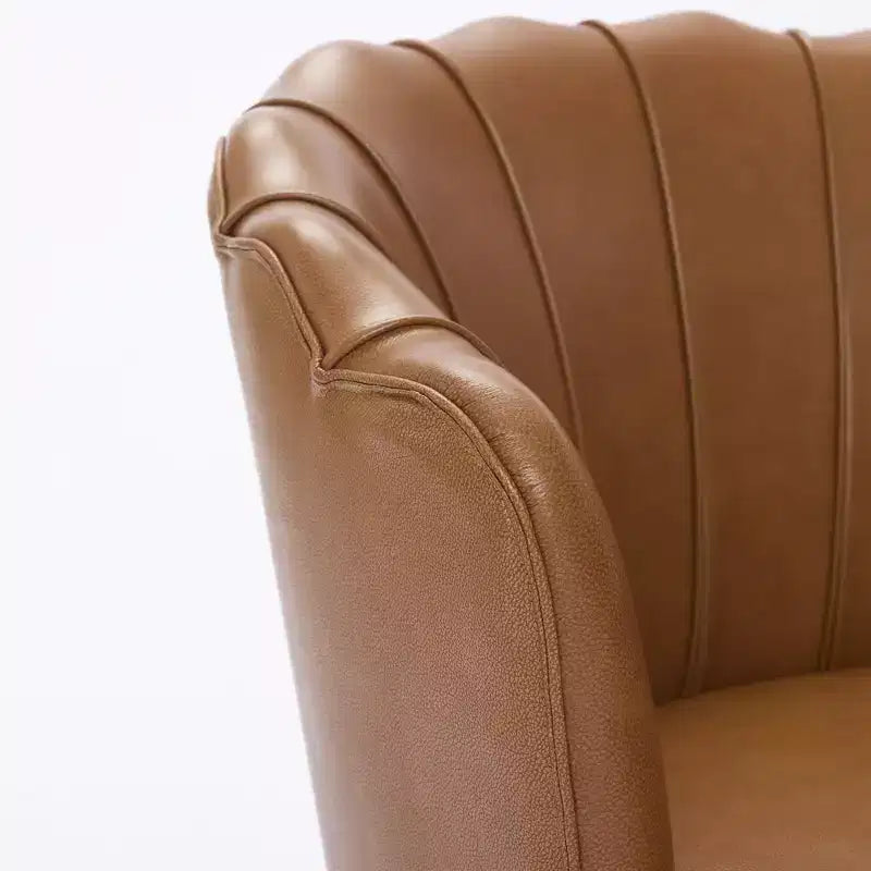 Fauteuil pivotant TUYOHW Petal, fauteuil d'appoint avec base métallique rotative, cannelé incurvé, fauteuil de bureau à dossier ailé en cuir véritable pour bureau, salon