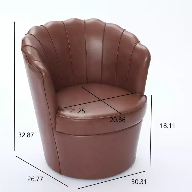 Fauteuil pivotant TUYOHW Petal, fauteuil d'appoint avec base métallique rotative, cannelé incurvé, fauteuil de bureau à dossier ailé en cuir véritable pour bureau, salon