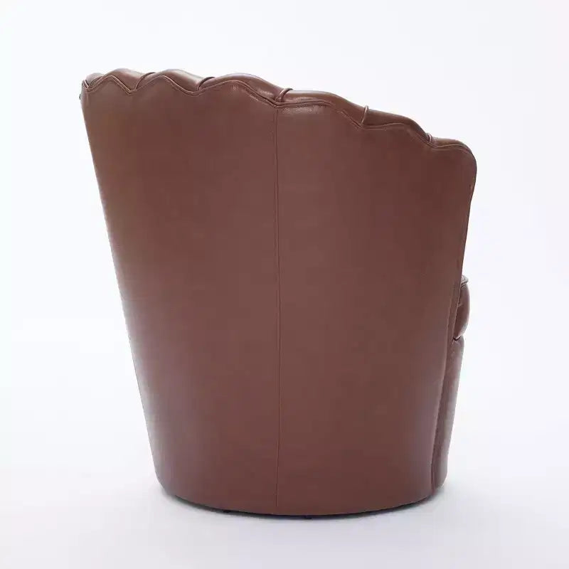 Fauteuil pivotant TUYOHW Petal, fauteuil d'appoint avec base métallique rotative, cannelé incurvé, fauteuil de bureau à dossier ailé en cuir véritable pour bureau, salon